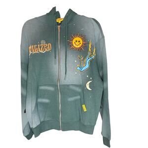 NEW SZ S - Civilized Psychedelic Zip-Up Hoodie, Green